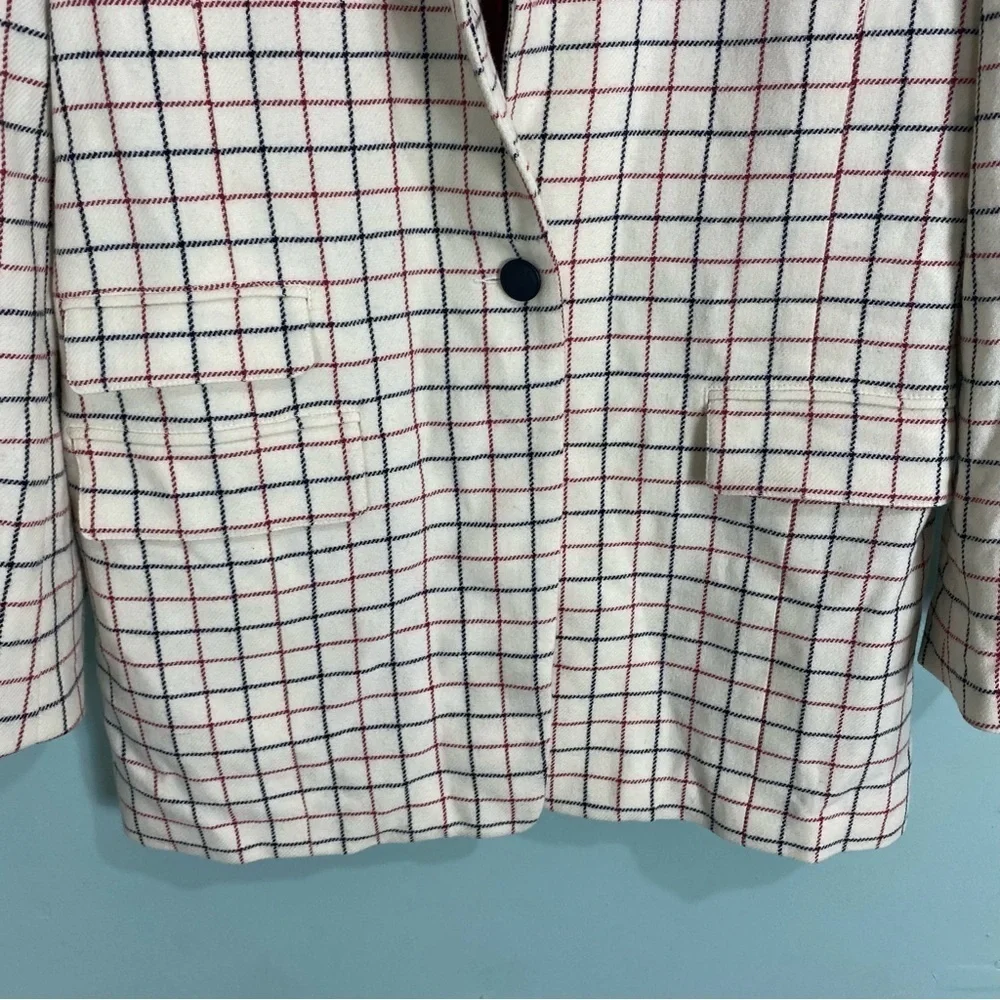 Rag and Bone Nova Oversized Blazer Ivory Check Plaid‎ One Button Sz 10
